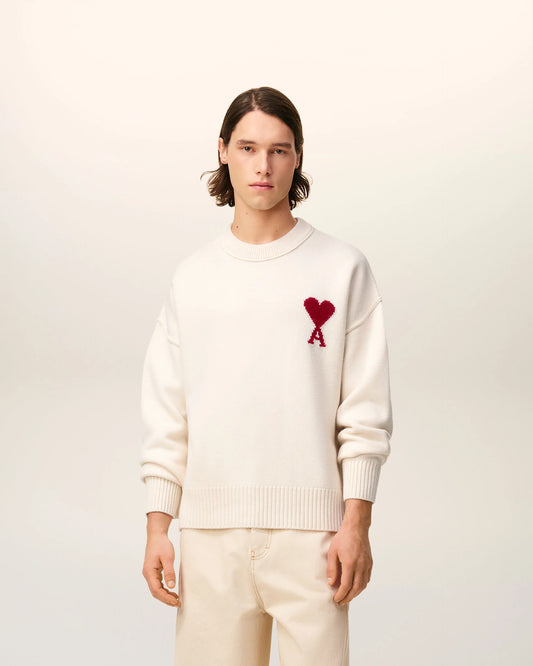 Ami | Pull Noir Col Rond De Coeur En Laine