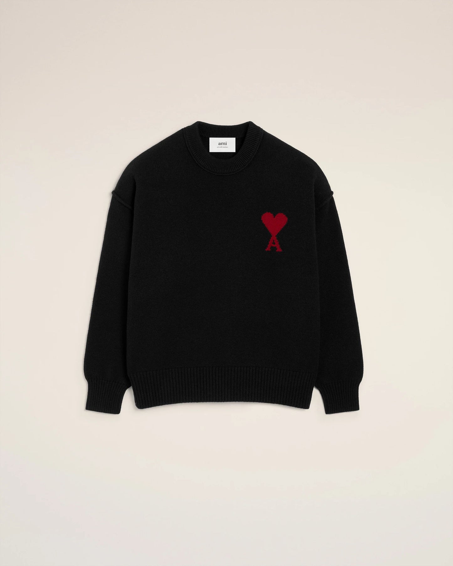 Pull Noir Col Rond Ami De Coeur En Laine