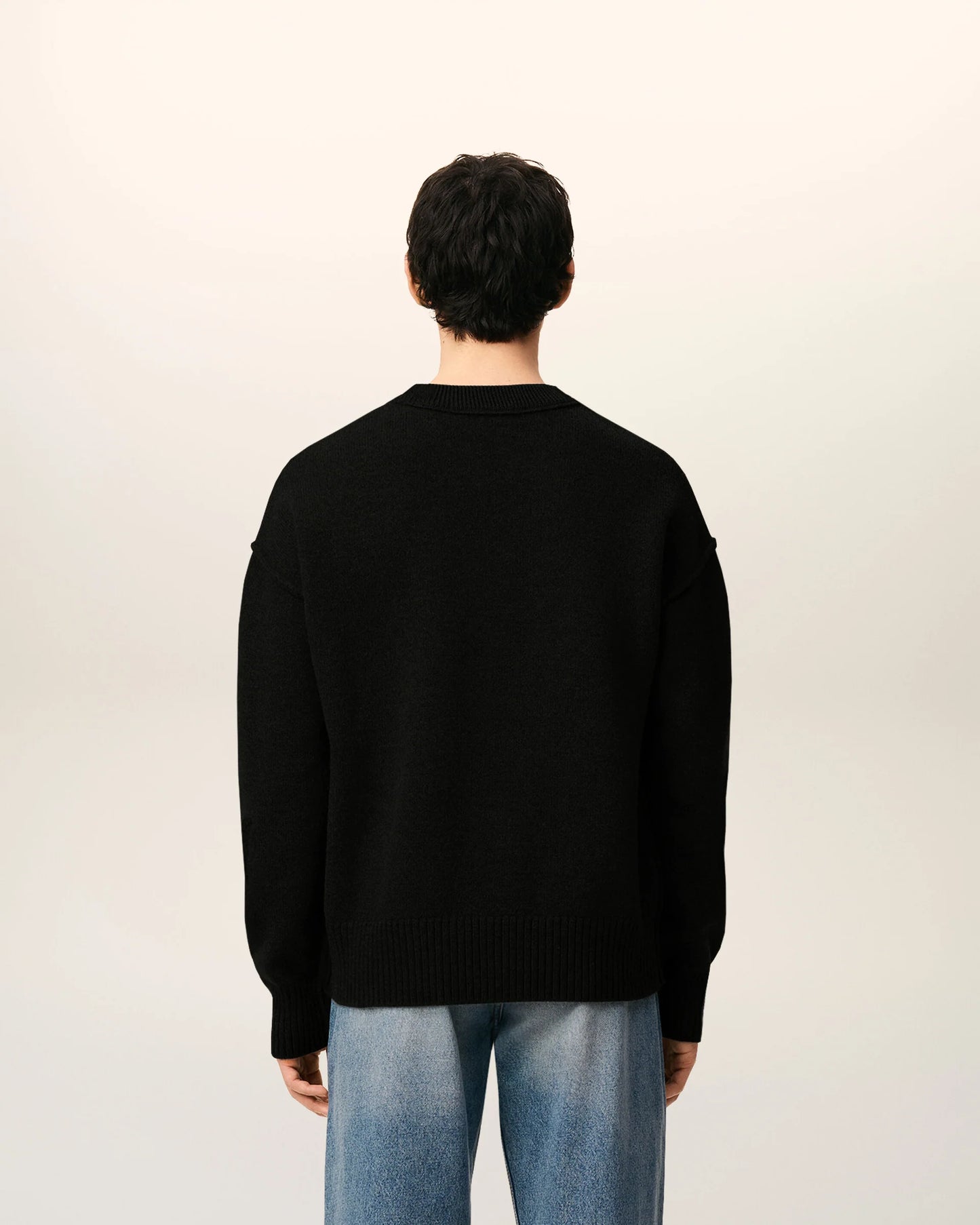 Pull Noir Col Rond Ami De Coeur En Laine