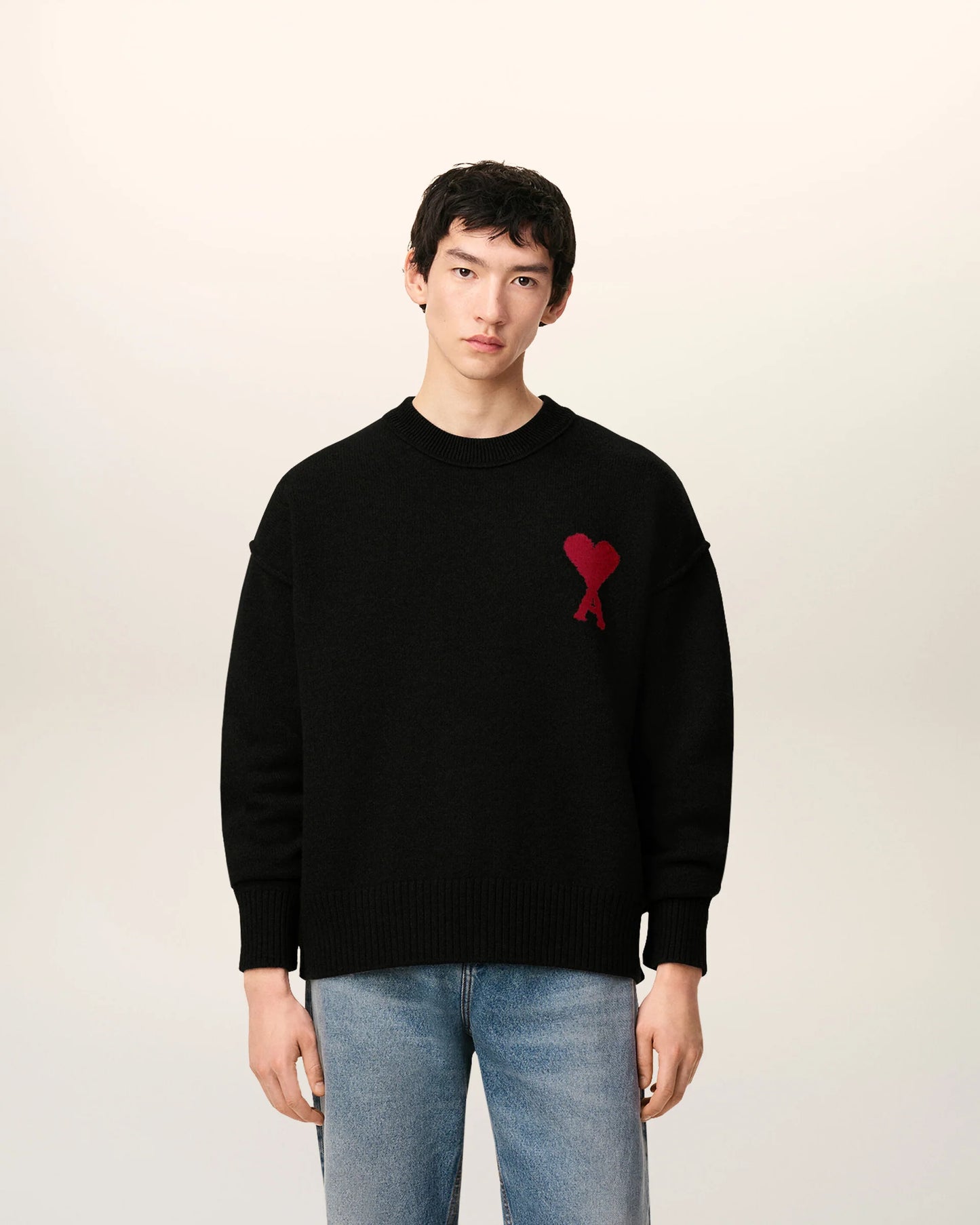Pull Noir Col Rond Ami De Coeur En Laine